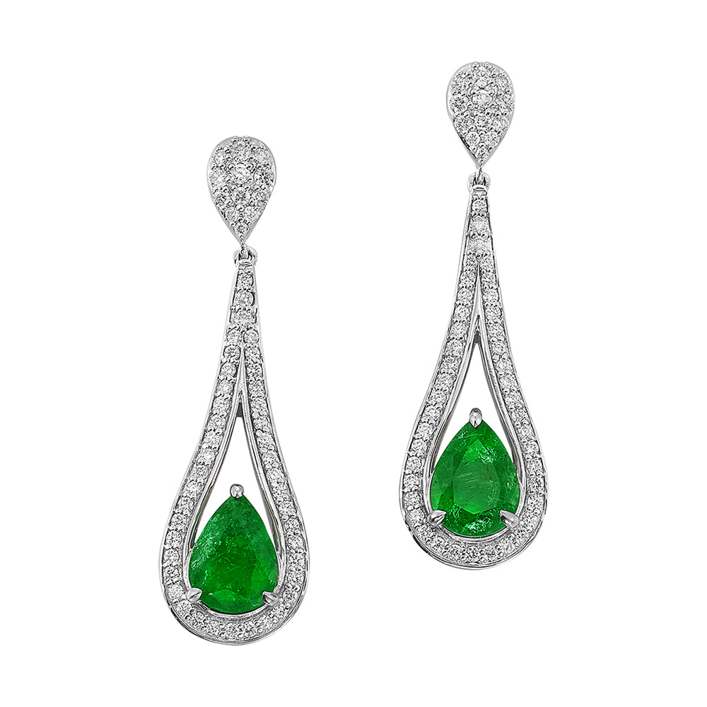 14Kt White Gold Diamond 5/8Ctw & Emerald 2Ctw Earring