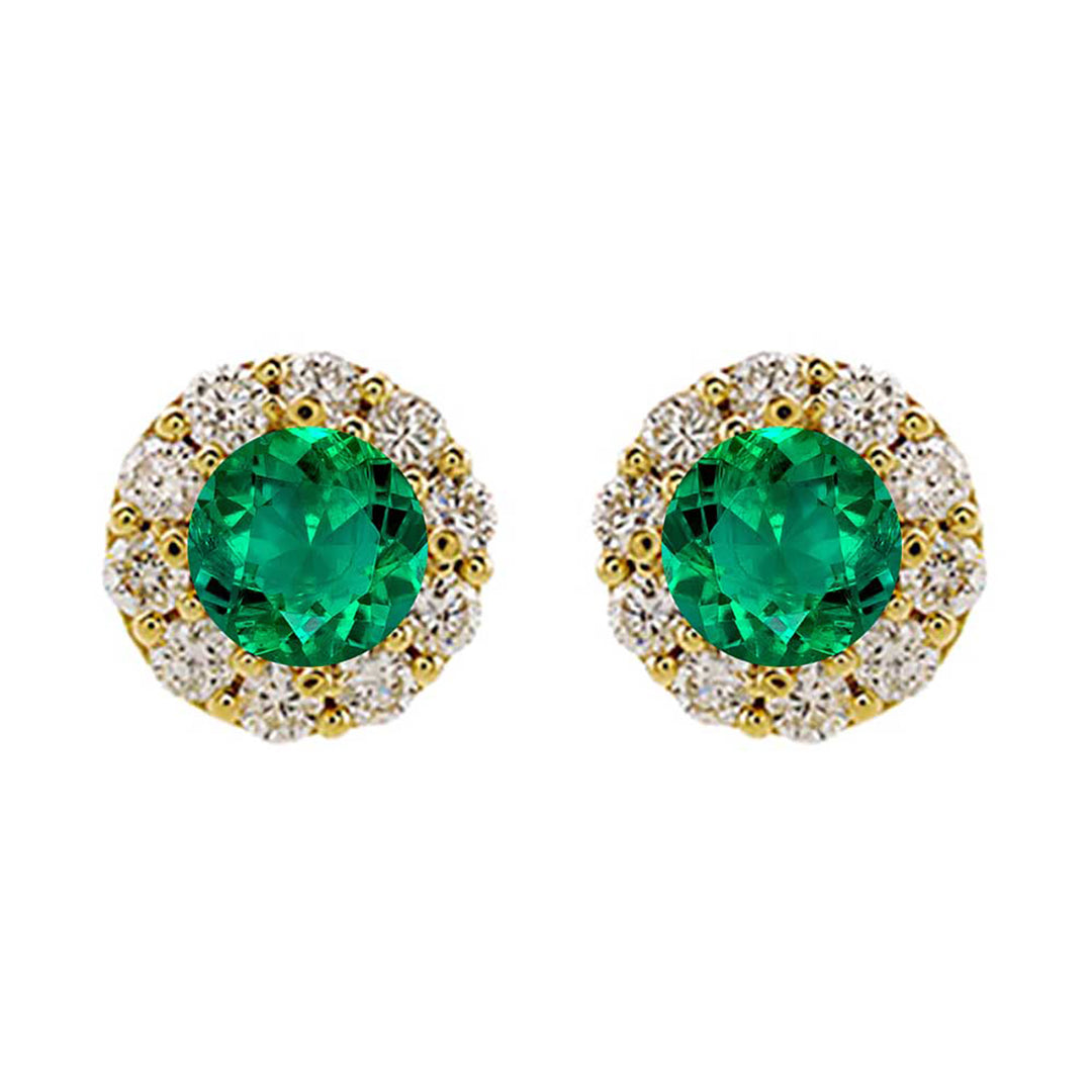 14Kt Yellow Gold Diamond 5/8Ctw & Emerald 1Ctw Earring