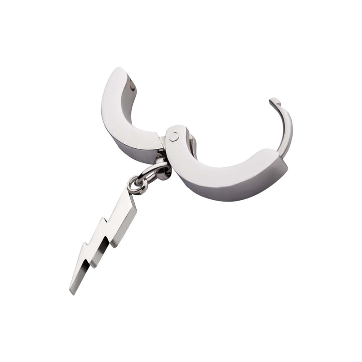Stainless Steel Huggie Earrings with Lightning Bolt Charm