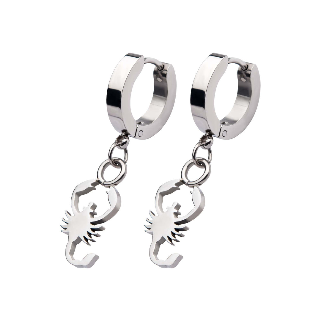 Stainless Steel Huggie Earrings with Scorpio Charm