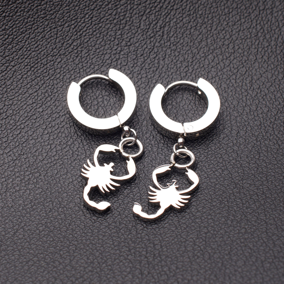 Stainless Steel Huggie Earrings with Scorpio Charm