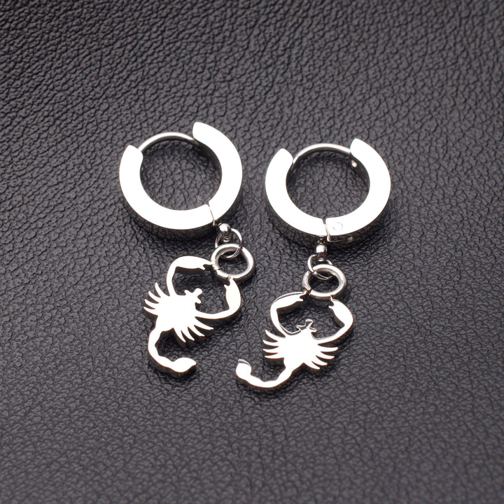 Stainless Steel Huggie Earrings with Scorpio Charm