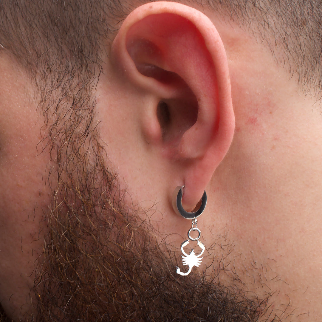 Stainless Steel Huggie Earrings with Scorpio Charm
