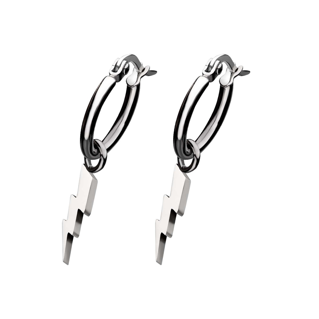 Stainless Steel Hoop Earrings with Lightning Bolt Charm