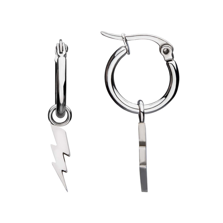 Stainless Steel Hoop Earrings with Lightning Bolt Charm