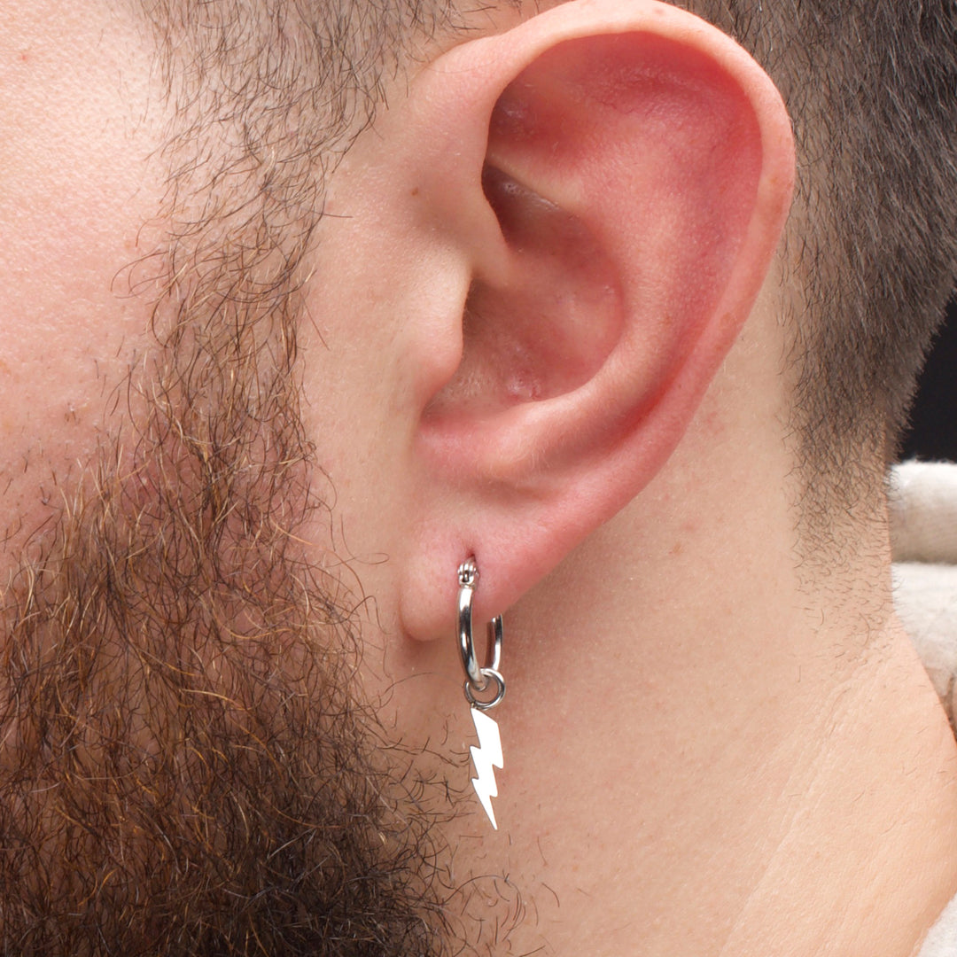 Stainless Steel Hoop Earrings with Lightning Bolt Charm