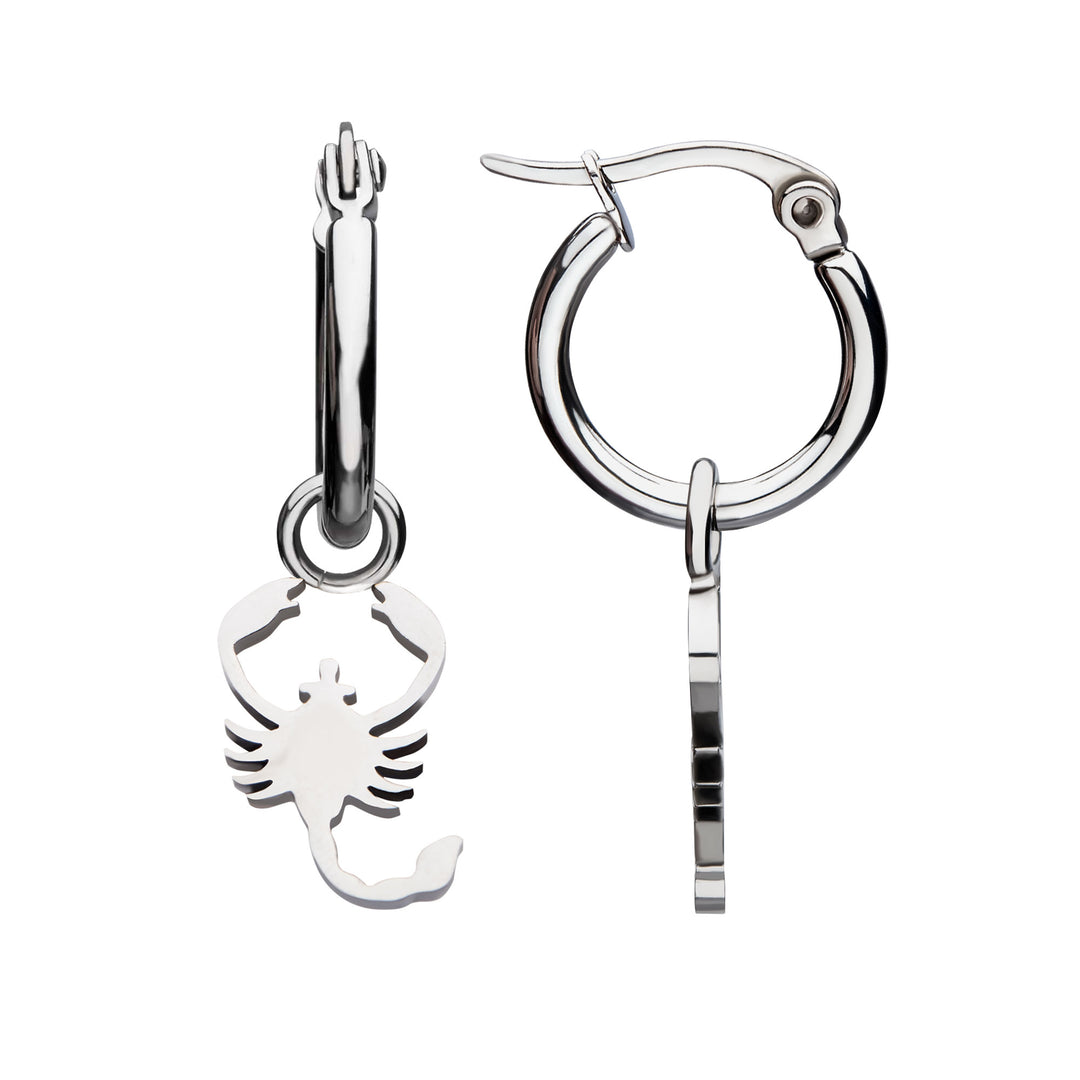 Stainless Steel Hoop Earrings with Scorpio Charm