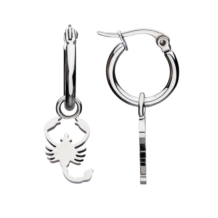 Stainless Steel Hoop Earrings with Scorpio Charm