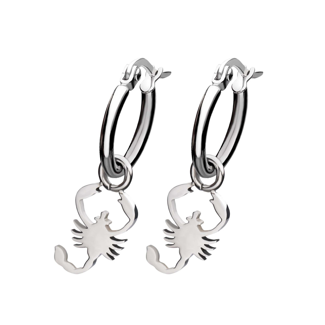 Stainless Steel Hoop Earrings with Scorpio Charm