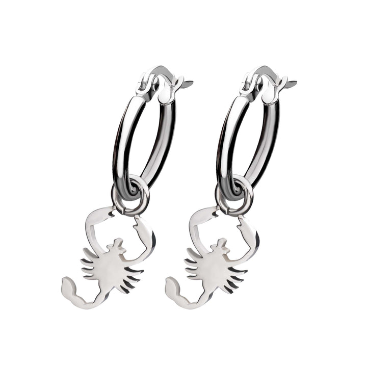 Stainless Steel Hoop Earrings with Scorpio Charm