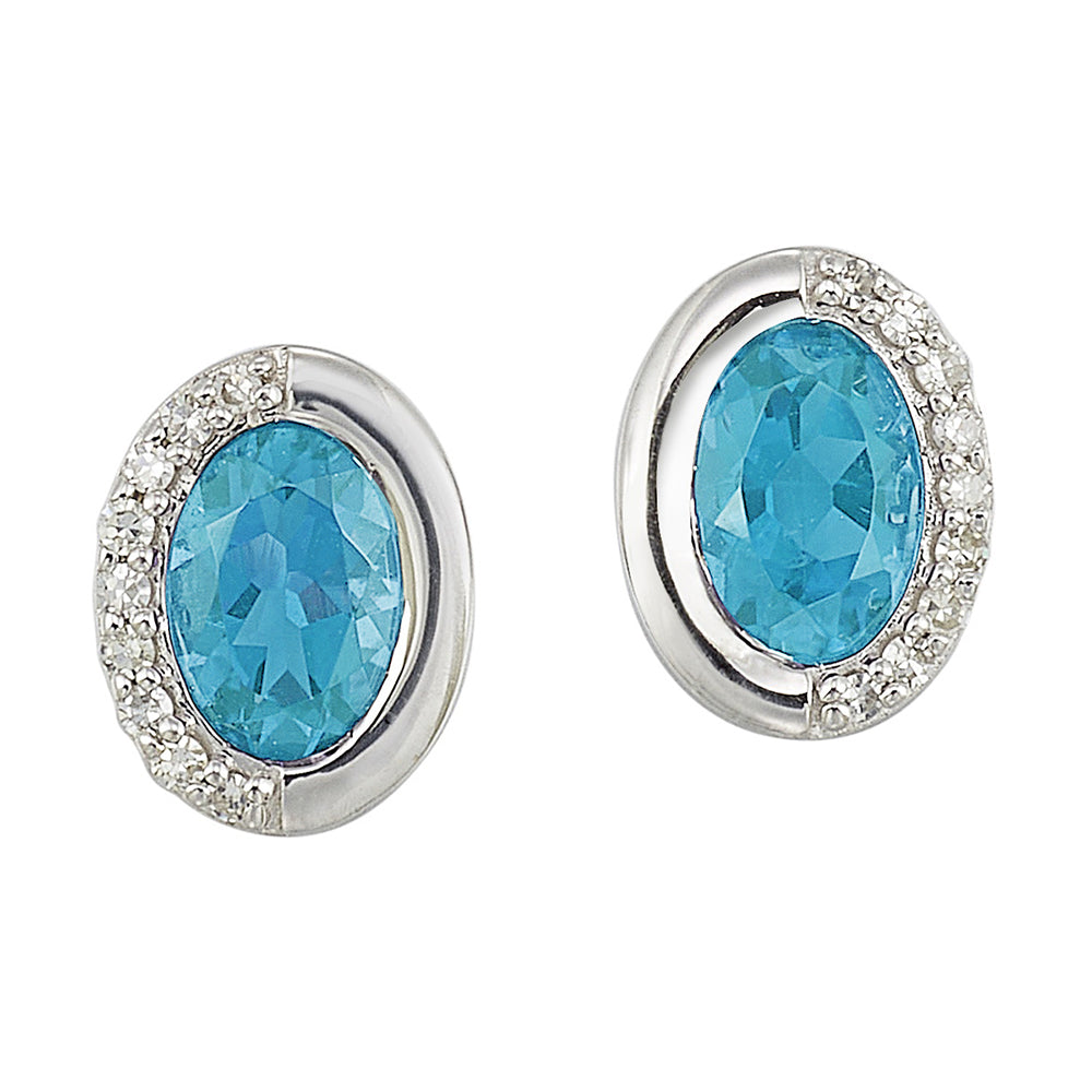 Silver Diamond 1/20Ctw & Blue Topaz 7/8Ctw Earring