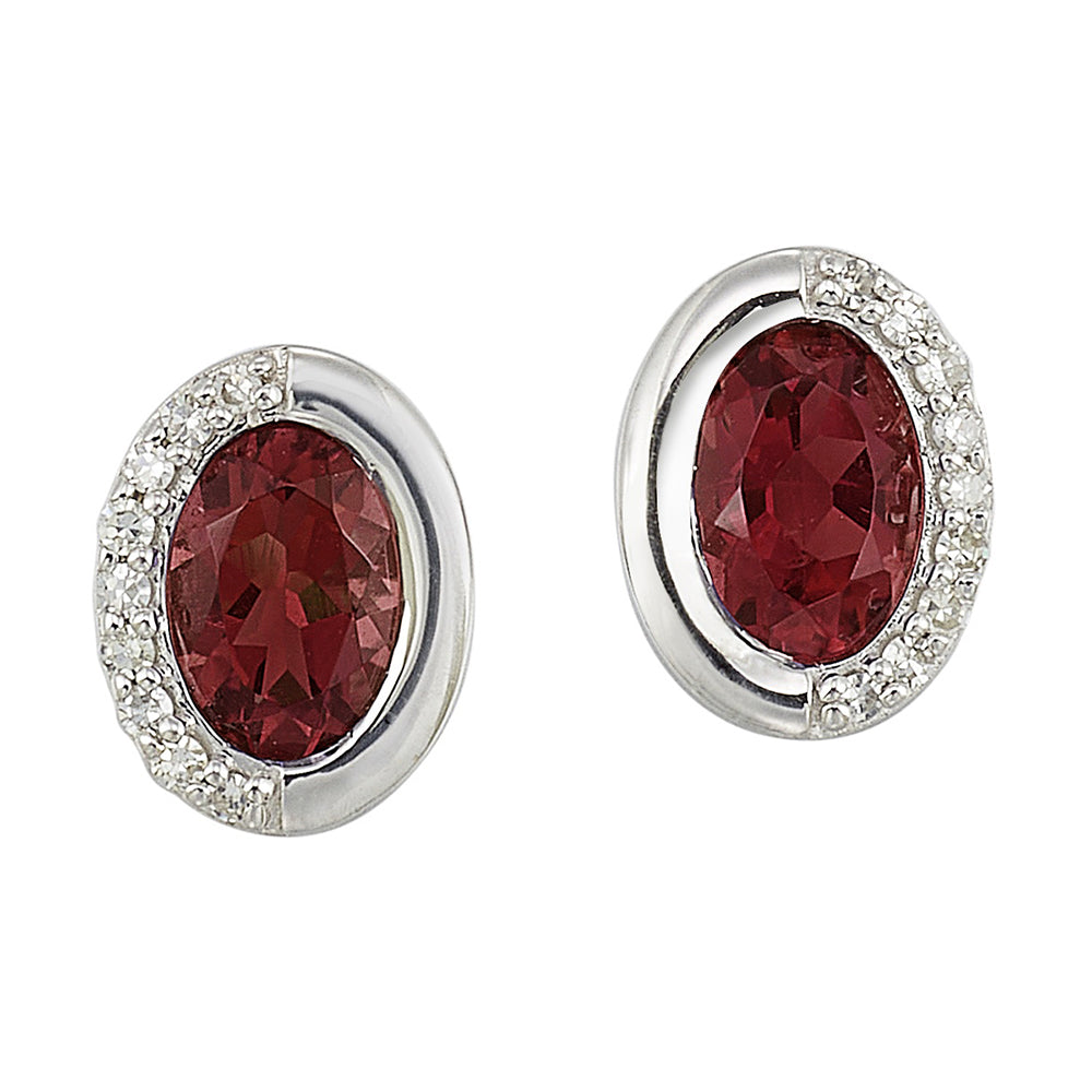 Silver Diamond 1/20Ctw & Garnet 7/8Ctw Earring