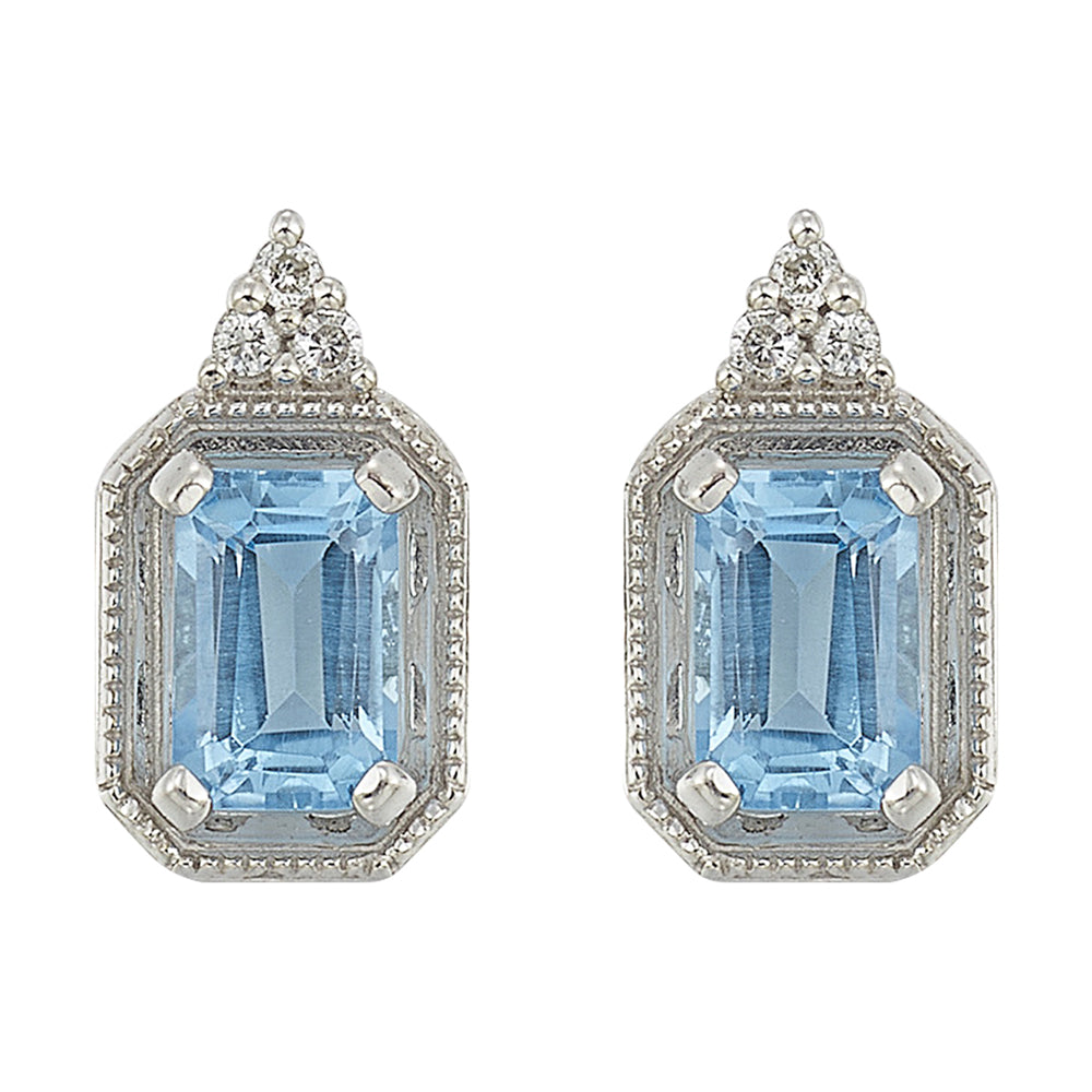 Silver Diamond 1/20Ctw & Blue Topaz 1 3/8Ctw Earring