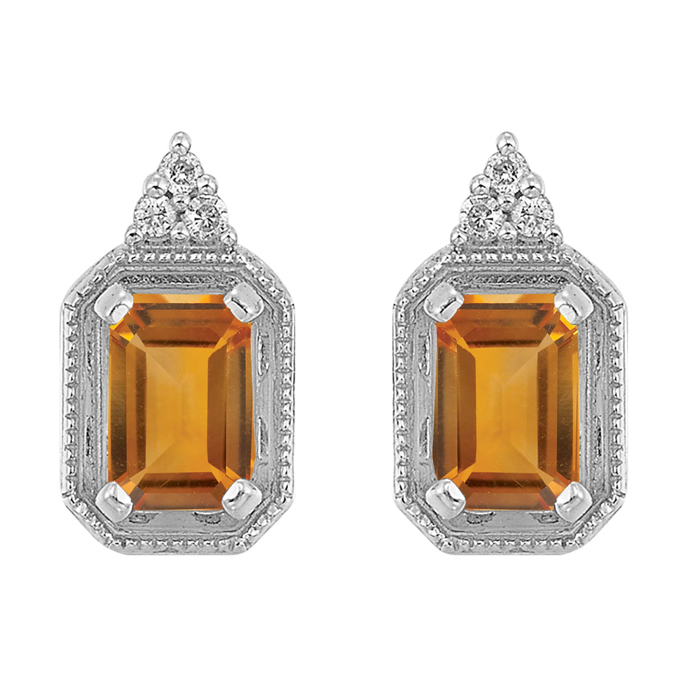 Silver Diamond 1/20Ctw & Citrine 1 3/8Ctw Earring