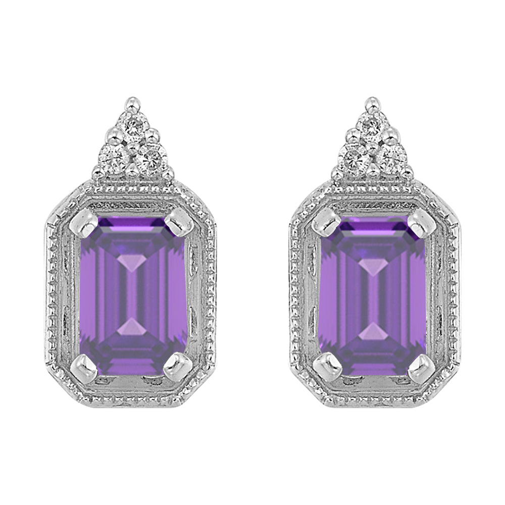 Silver Diamond 1/20Ctw & Amethyst 1 3/8Ctw Earring