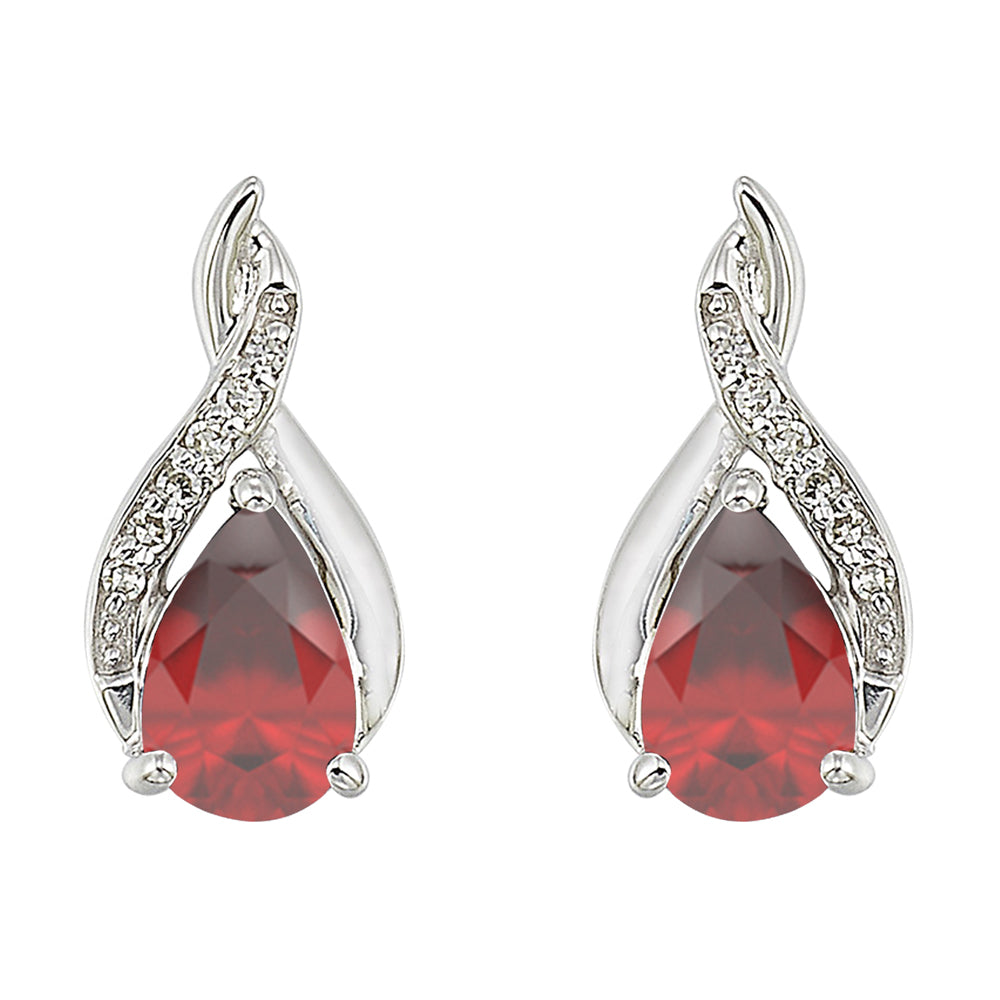Silver Diamond 1/25Ctw & Garnet 7/8Ctw Earring