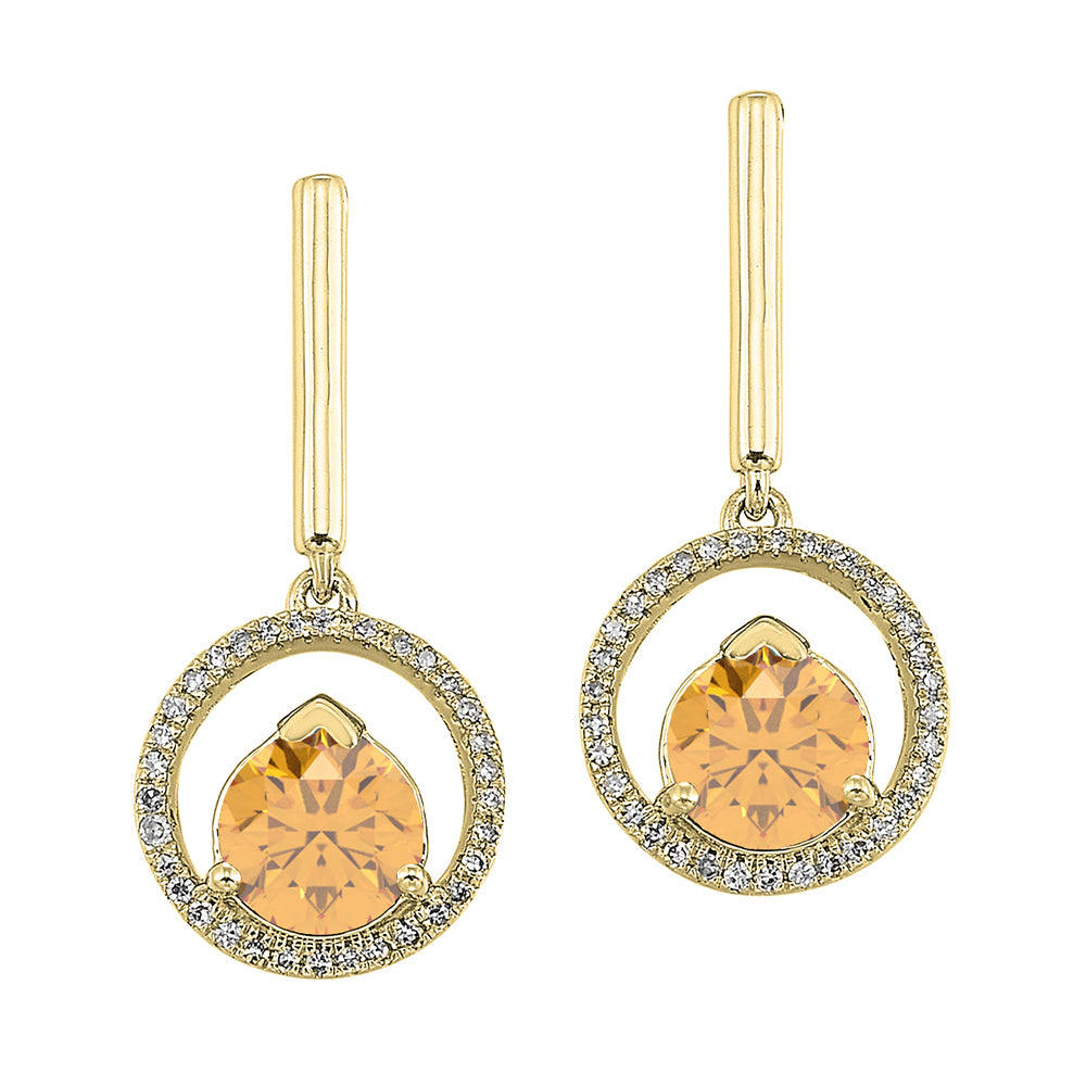 10Kt Yellow Gold Diamond 1/12Ctw & Citrine 1 1/4Ctw Earring