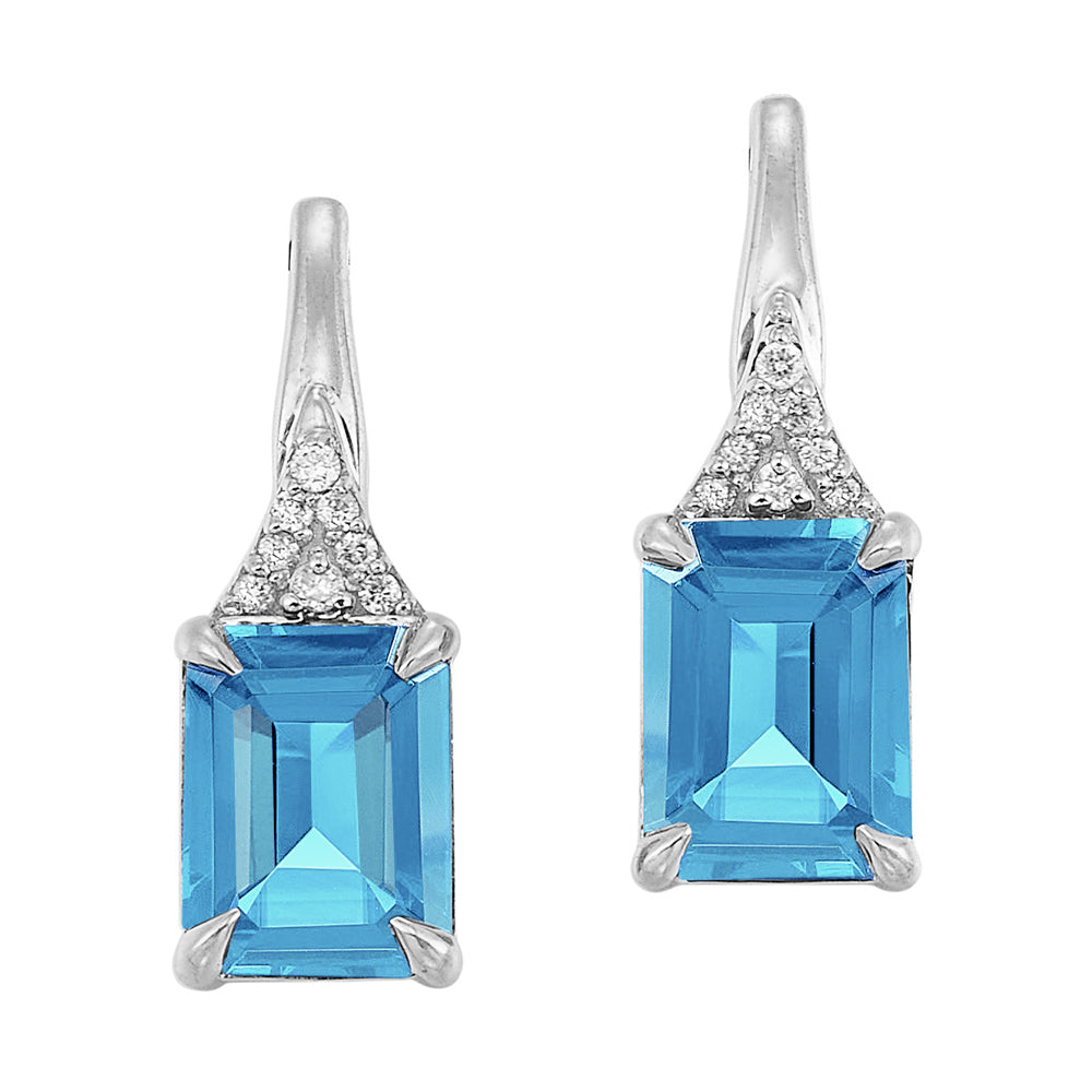 10Kt White Gold Diamond 1/15Ctw & Blue Topaz 4Ctw Earring