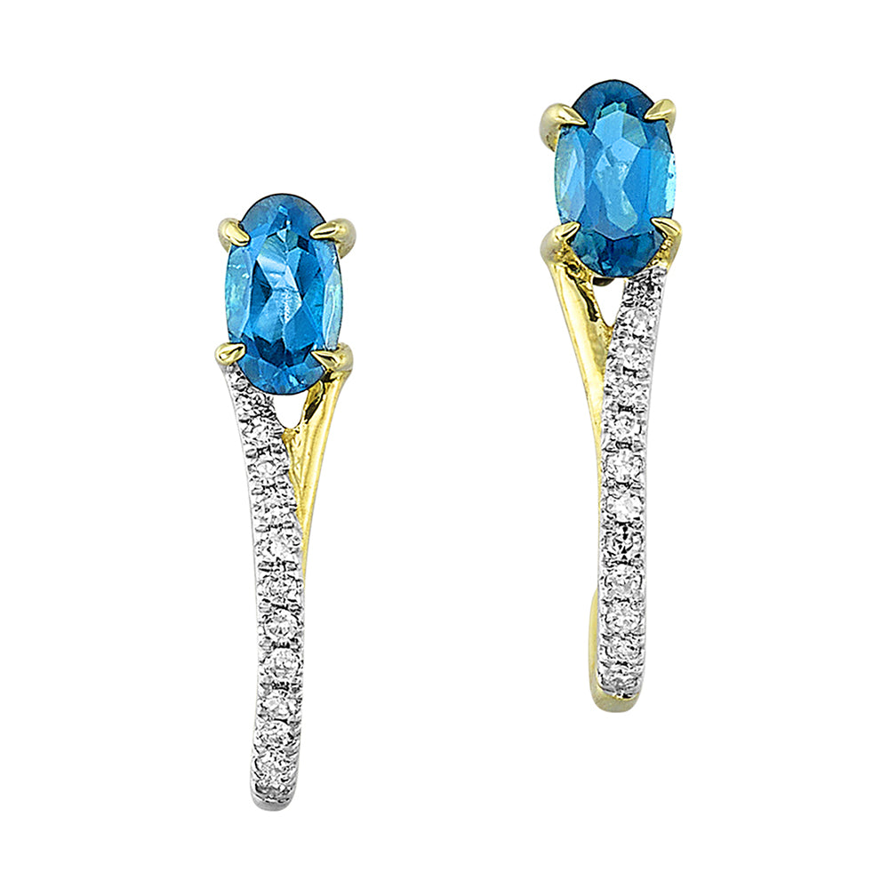 10Kt Yellow Gold Diamond 1/15Ctw & Blue Topaz 1/2Ctw Earring