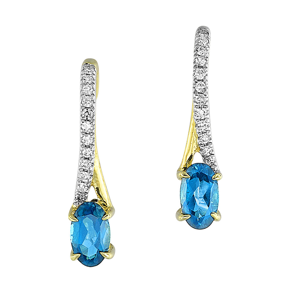 10Kt Yellow Gold Diamond 1/15Ctw & Blue Topaz 1/2Ctw Earring