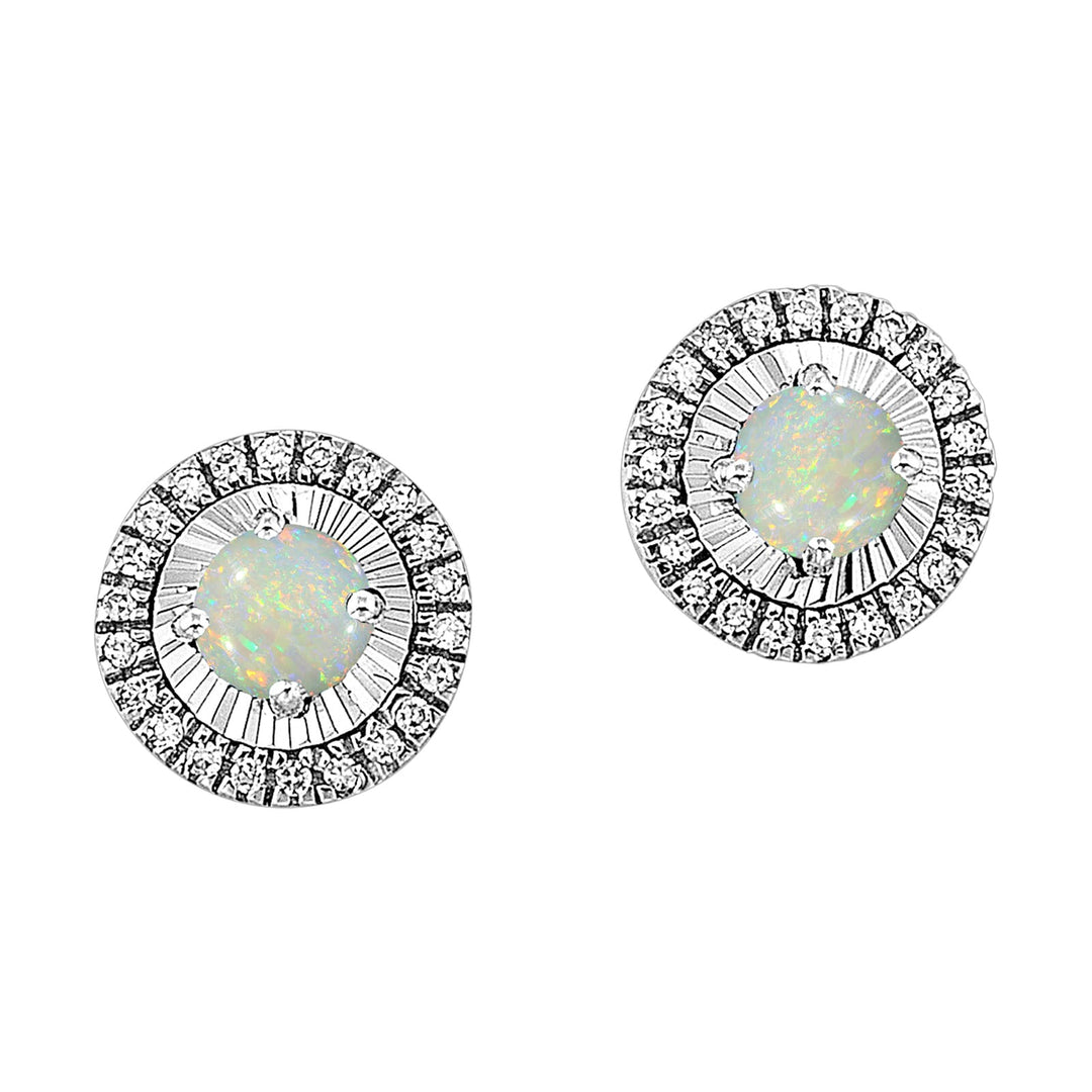 10Kt White Gold Diamond 1/20Ctw & Opal 1/5Ctw Earring