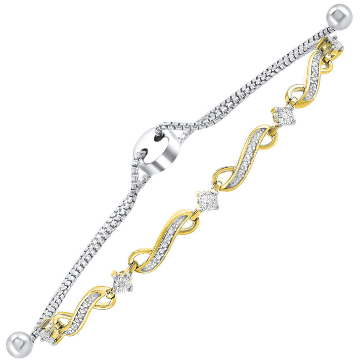 Silver White Yellow Diamond 1/8Ctw Bracelet