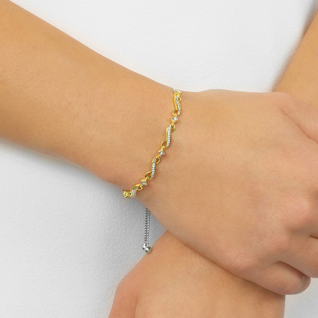 Silver White Yellow Diamond 1/8Ctw Bracelet