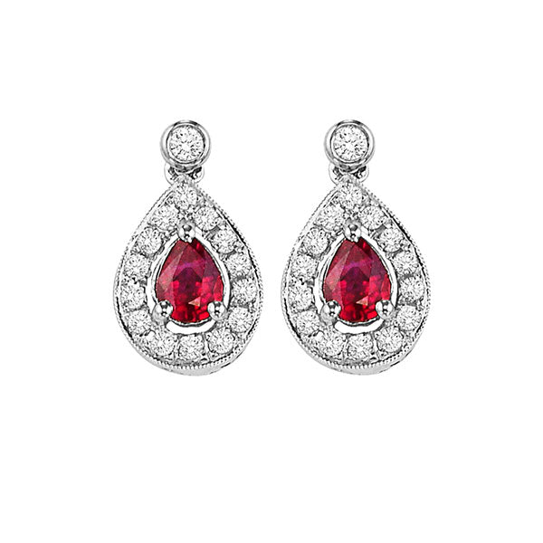 14Kt White Gold Diamond 1/6Ctw & Ruby 1/4Ctw Earring