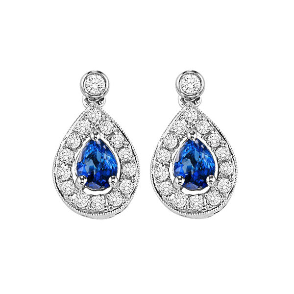14Kt White Gold Diamond 1/6Ctw & Sapphire 1/4Ctw Earring