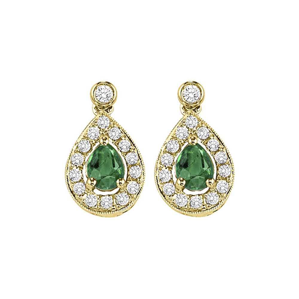 14Kt Yellow Gold Diamond 1/6Ctw & Emerald 1/4Ctw Earring