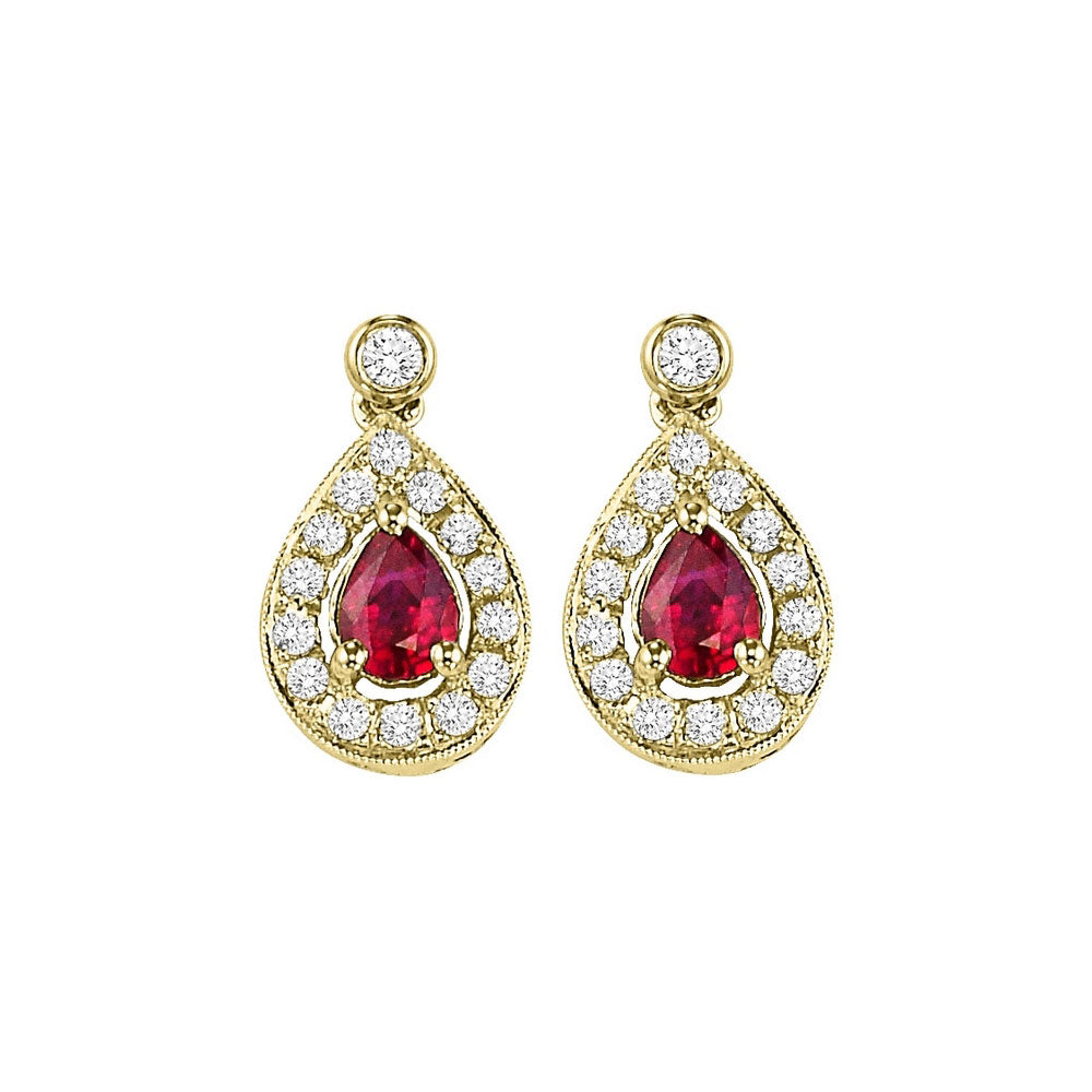 14Kt Yellow Gold Diamond 1/6Ctw & Ruby 1/3Ctw Earring