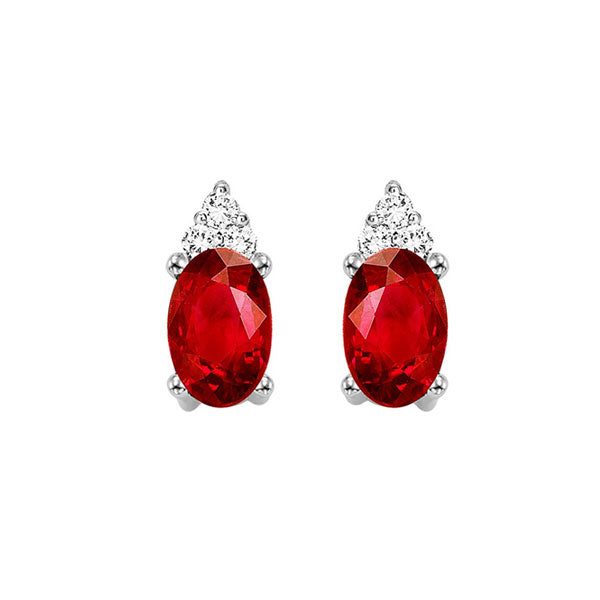 10Kt White Gold Diamond 1/25Ctw & Garnet 5/8Ctw Earring
