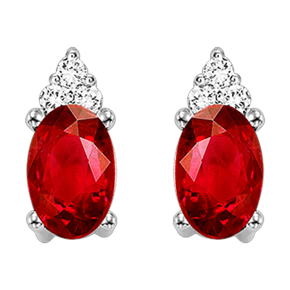 10Kt White Gold Diamond 1/25Ctw & Garnet 5/8Ctw Earring