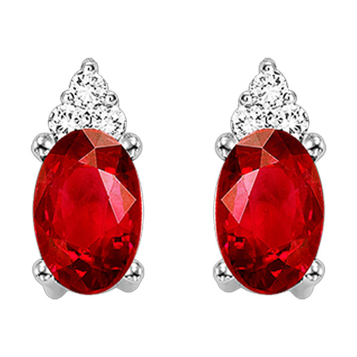 10Kt White Gold Diamond 1/25Ctw & Garnet 5/8Ctw Earring