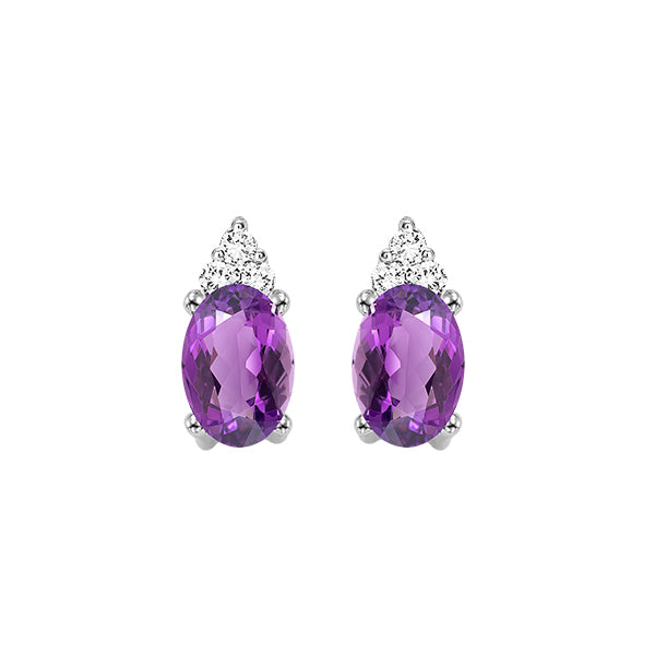 10Kt White Gold Diamond 1/25Ctw & Amethyst 3/8Ctw Earring