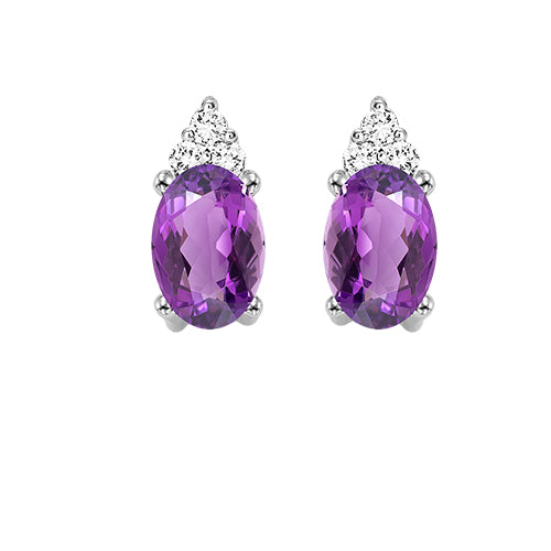 10Kt White Gold Diamond 1/25Ctw & Amethyst 3/8Ctw Earring