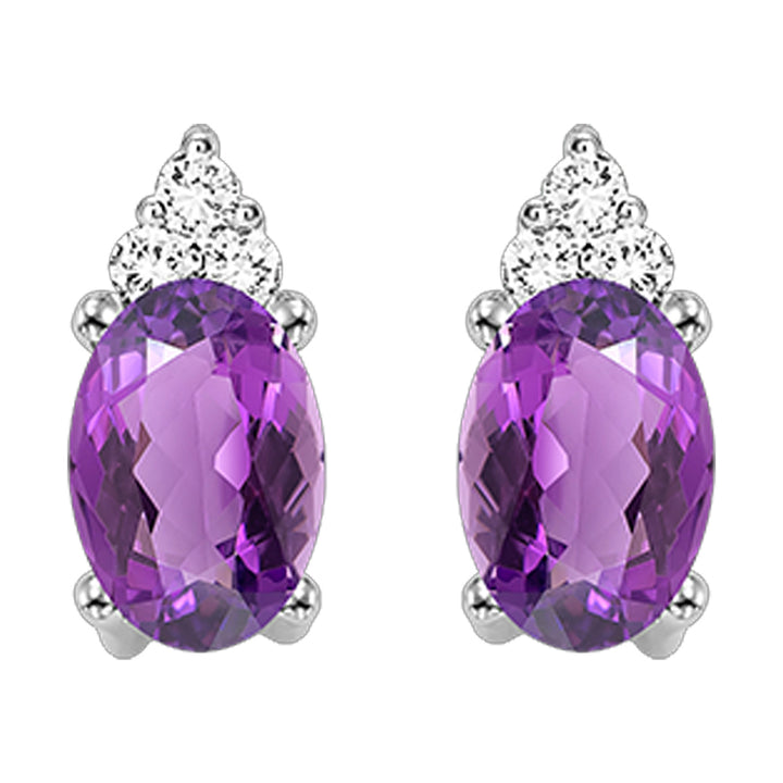 10Kt White Gold Diamond 1/25Ctw & Amethyst 3/8Ctw Earring