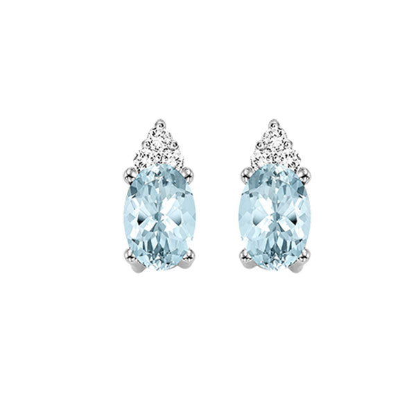10Kt White Gold Diamond 1/25Ctw & Aquamarine 5/8Ctw Earring