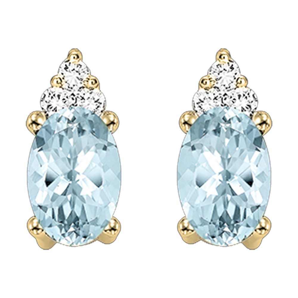 10Kt Yellow Gold Diamond 1/25Ctw & Aquamarine 5/8Ctw Earring