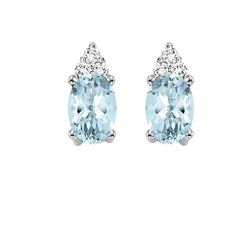 10Kt White Gold Diamond 1/25Ctw & Aquamarine 5/8Ctw Earring