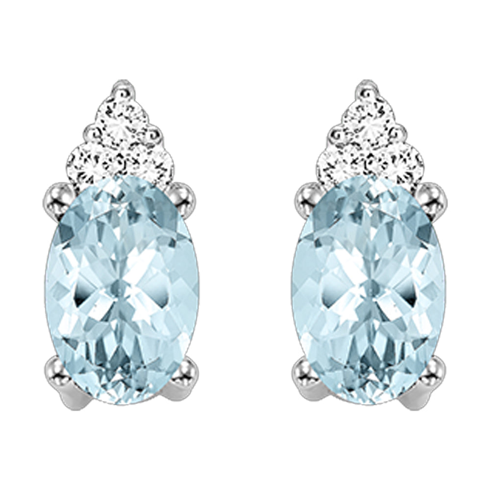 10Kt White Gold Diamond 1/25Ctw & Aquamarine 5/8Ctw Earring