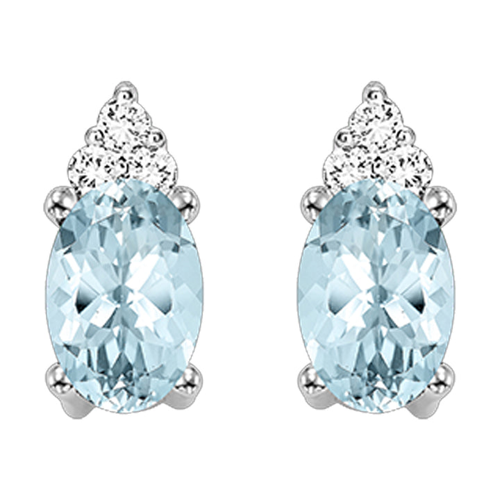 10Kt White Gold Diamond 1/25Ctw & Aquamarine 5/8Ctw Earring