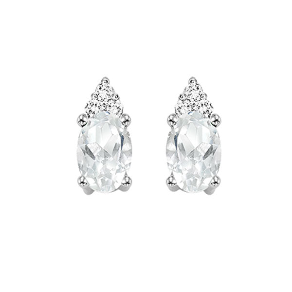 10Kt White Gold Diamond 1/25Ctw & White Topaz 1/2Ctw Earring