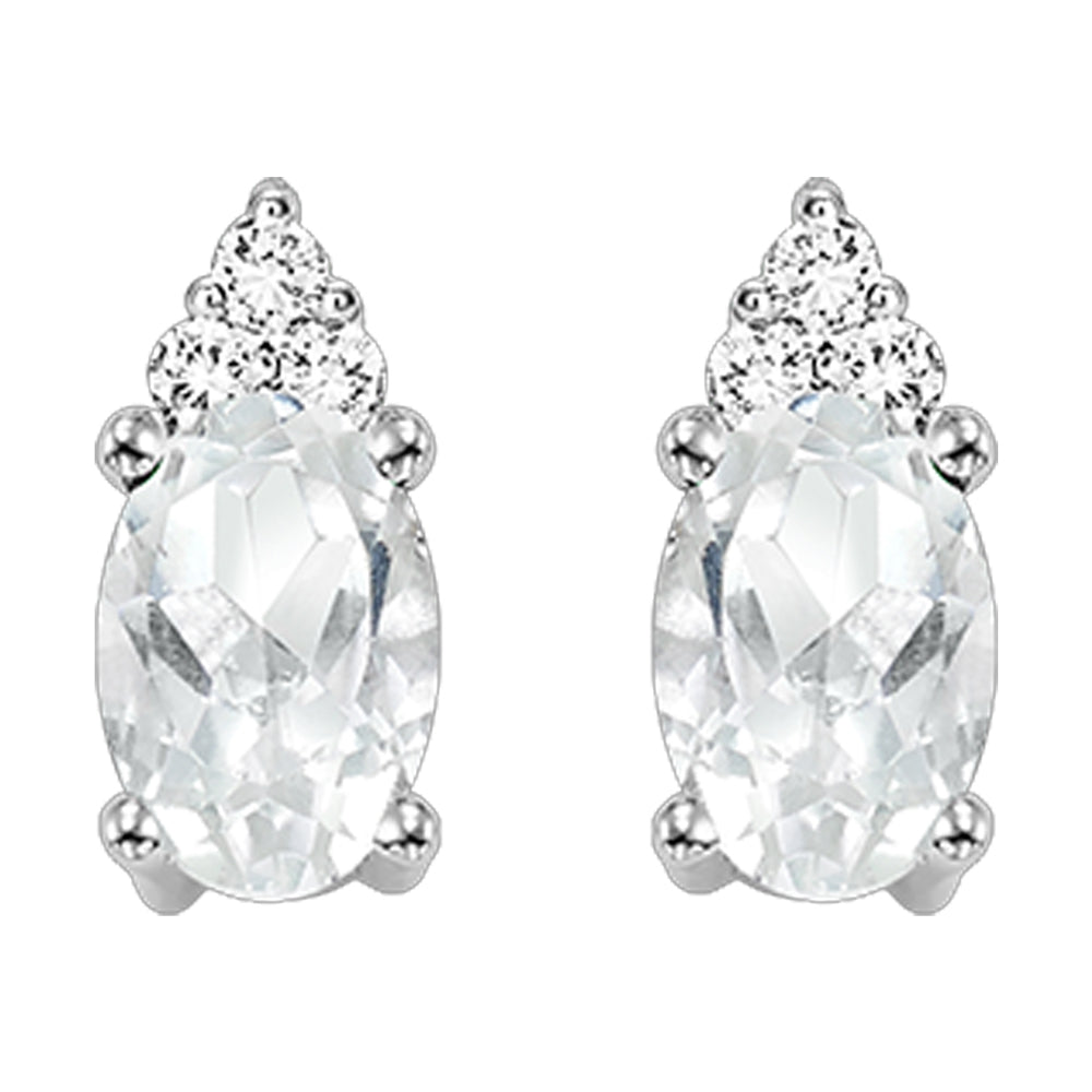 10Kt White Gold Diamond 1/25Ctw & White Topaz 1/2Ctw Earring