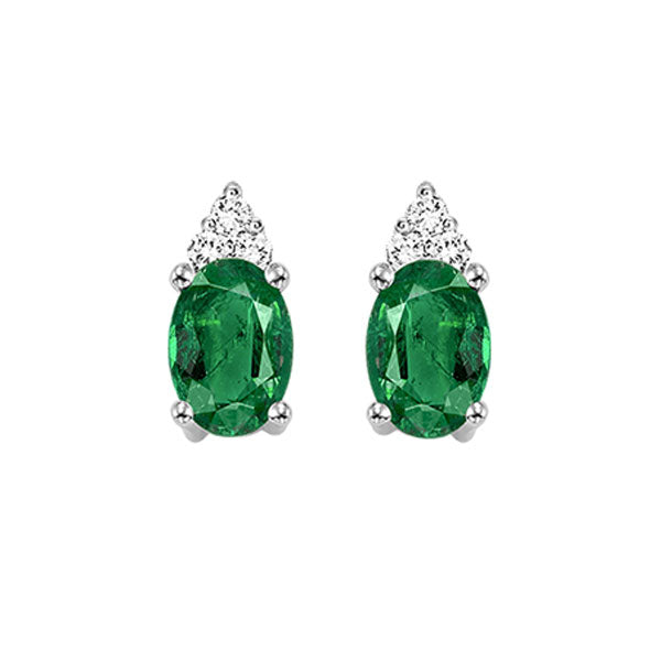 10Kt White Gold Diamond 1/25Ctw & Emerald 5/8Ctw Earring