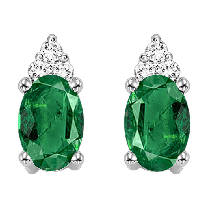 10Kt White Gold Diamond 1/25Ctw & Emerald 5/8Ctw Earring