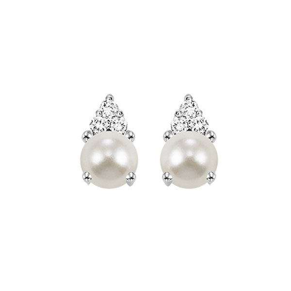 10Kt White Gold Diamond 1/25Ctw & Pearl Earring