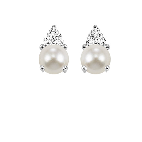 10Kt White Gold Diamond 1/25Ctw & Pearl 7/8Ctw Earring