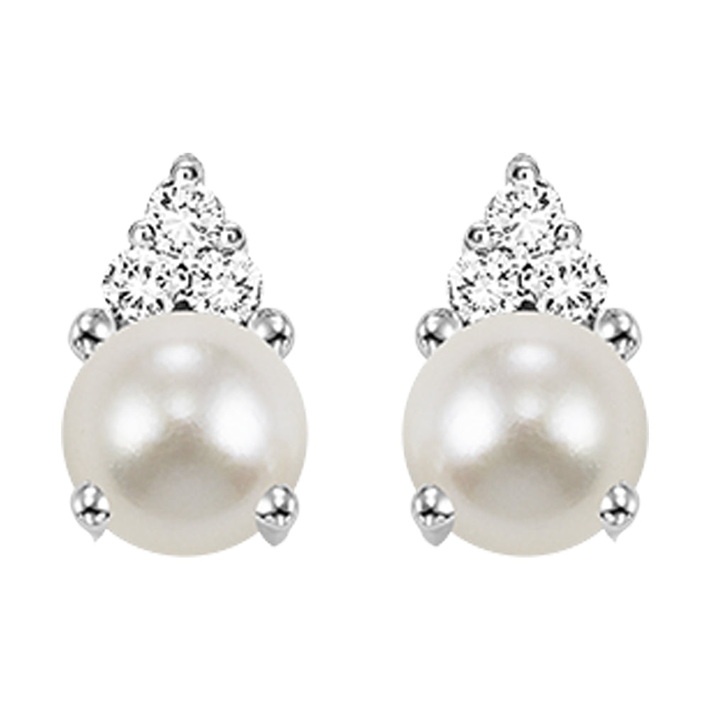 10Kt White Gold Diamond 1/25Ctw & Pearl 7/8Ctw Earring