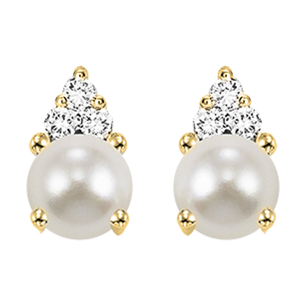 10Kt Yellow Gold Diamond 1/25Ctw & Pearl 7/8Ctw Earring